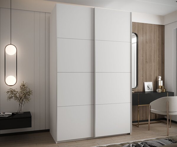 Šatní skříň LUX 1 s posuvnými dveřmi, 150×245,5×64 Bílá / stříbrné