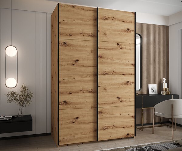 Šatní skříň LUX 1 s posuvnými dveřmi, 150×245,5×64 Dub Artisan / černé
