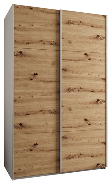 Šatní skříň LUX 1 s posuvnými dveřmi, 150×245,5×64 Bílá / dub Artisan / stříbrné