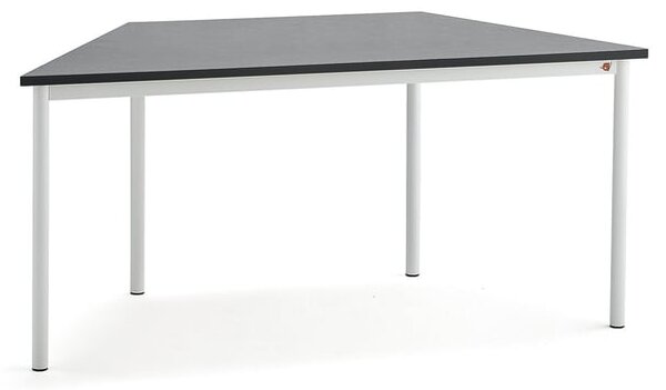 AJ Produkty Stůl SONITUS TRAPETS, 1600x800x720 mm, bílé nohy, deska s linoleem, tmavě šedá