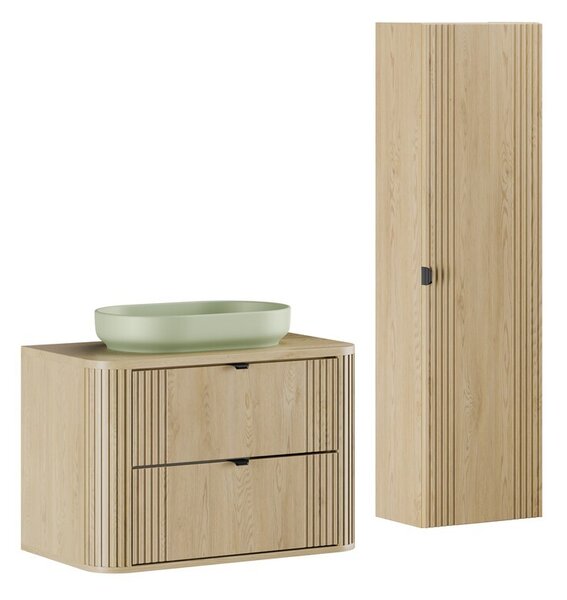 Comad Koupelnová sestava Ovalia River s deskou, umyvadlem a skříňkami 80 cm dub Cremona