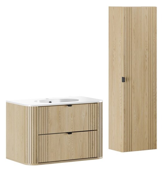 Comad Koupelnová sestava Ovalia Pure se skříňkami a zápustným umyvadlem 80 cm dub Cremona