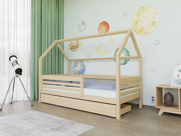 Domečková postel TULY s bočním štítem - Pastelově růžová, 80x180 cm, S jednou zábranou