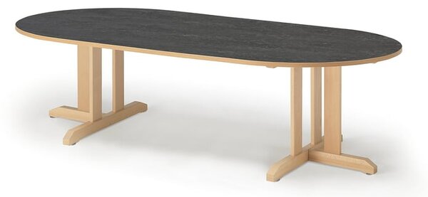 AJ Produkty Stůl KUPOL, 2000x800x500 mm, oválný, akustické linoleum, bříza/tmavě šedá