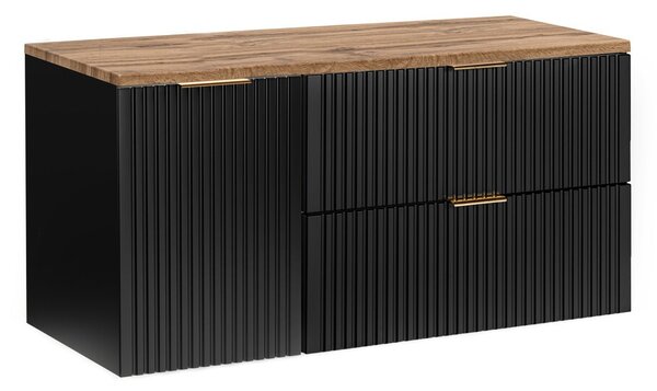 Comad Závěsná skříňka pod umyvadlo Casad s deskou 120 cm dub wotan/černá