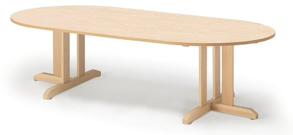 AJ Produkty Stůl KUPOL, 2000x800x500 mm, oválný, akustické linoleum, bříza/béžová
