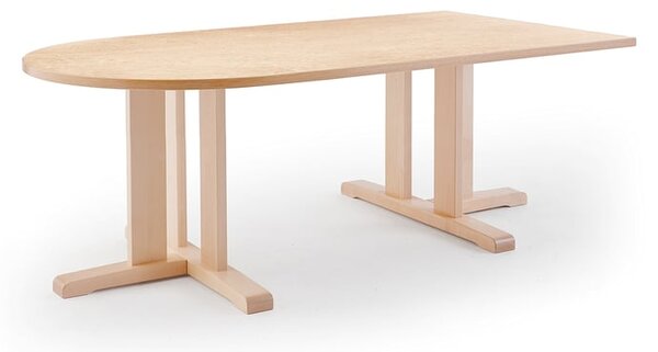 AJ Produkty Stůl KUPOL, 1800x800x600 mm, půlovál, akustické linoleum, bříza/béžová
