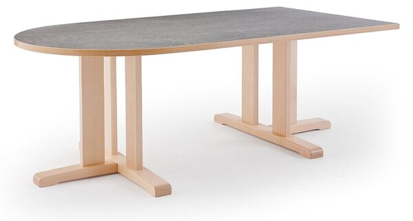 AJ Produkty Stůl KUPOL, 1800x800x600 mm, půlovál, akustické linoleum, bříza/šedá
