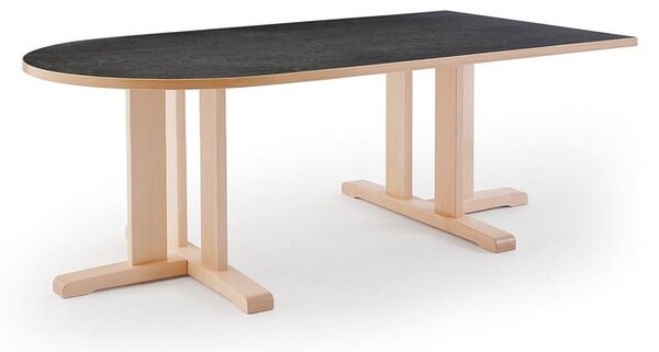 AJ Produkty Stůl KUPOL, 1800x800x600 mm, půlovál, akustické linoleum, bříza/tmavě šedá