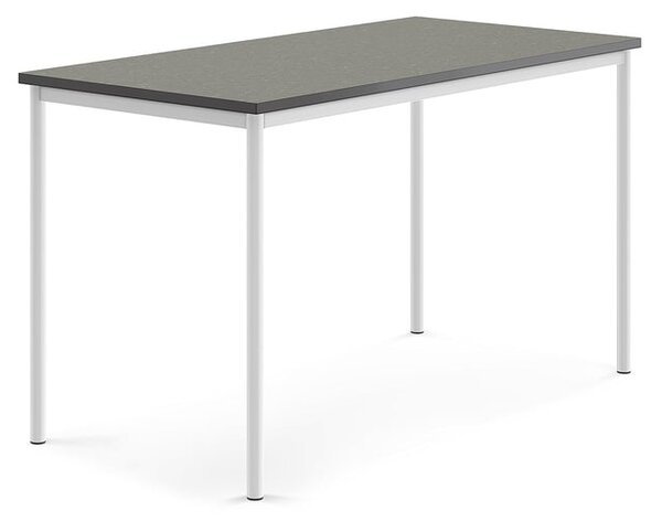 AJ Produkty Stůl SONITUS, 1600x800x900 mm, bílé nohy, deska s linoleem, tmavě šedá
