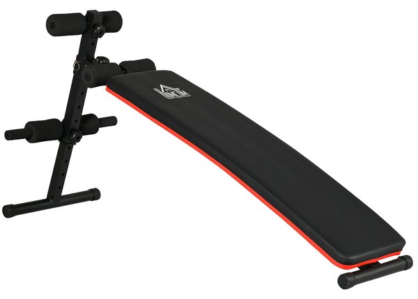 HOMCOM Skládací a Nastavitelná Břišní Lavice, Multifunkční Hlavní Lavice s Polstrovaným Záhlavím, 47x139x51-69cm, Černá a Červená | Aosom