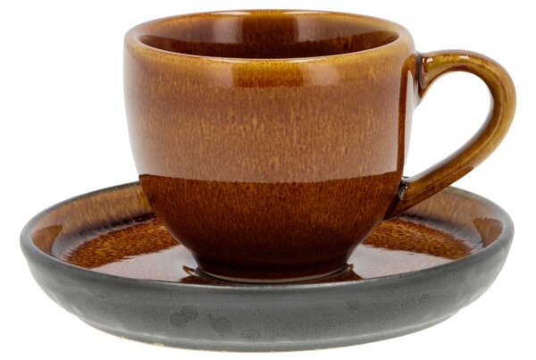 BITZ Hnědý kameninový hrnek s podšálkem Glazio 70 ml