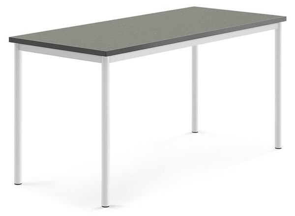 AJ Produkty Stůl SONITUS, 1600x700x760 mm, bílé nohy, deska s linoleem, tmavě šedá