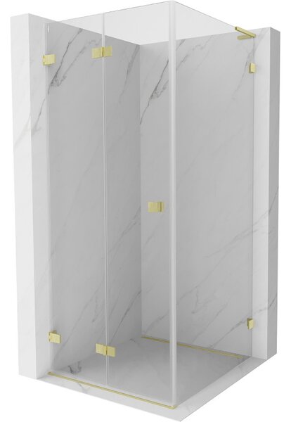 Mexen Lunar-F L skládací sprchový kout levý 80 x 80 cm, průhledný, zlatý kartáčovaný - 836L-080-080-55-00-L