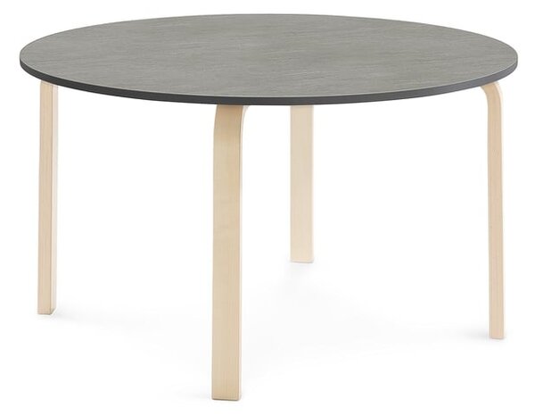 AJ Produkty Stůl ELTON, Ø 1200x640 mm, bříza, akustické linoleum, tmavě šedá