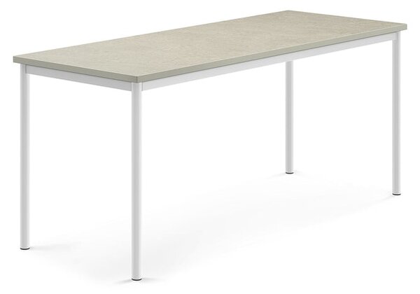 AJ Produkty Stůl SONITUS, 1800x700x760 mm, bílé nohy, deska s linoleem, šedá