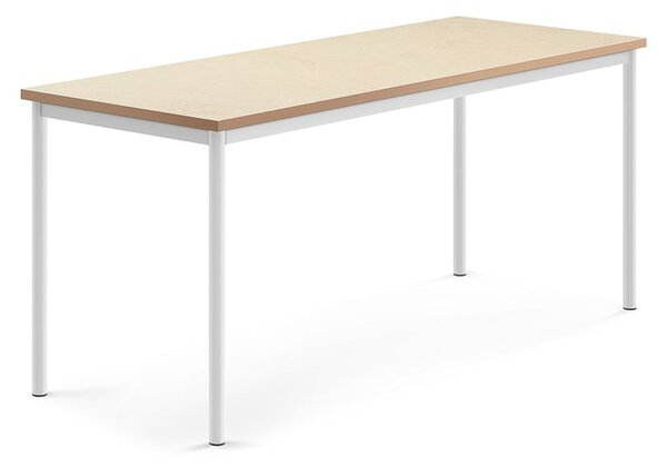 AJ Produkty Stůl SONITUS, 1800x700x760 mm, bílé nohy, deska s linoleem, béžová