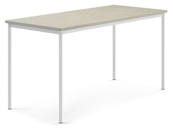AJ Produkty Stůl SONITUS, 1800x800x900 mm, bílé nohy, deska s linoleem, šedá