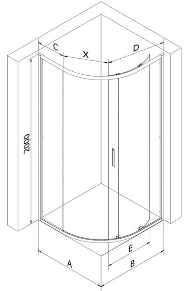 Mexen Exo sprchový kout půlkruhový posuvný 80 x 80 cm, transparentní, černý - 8131-080-080-70-00