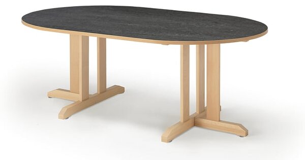AJ Produkty Stůl KUPOL, 1500x800x600 mm, oválný, akustické linoleum, bříza/tmavě šedá