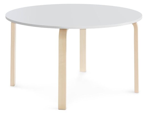 AJ Produkty Stůl ELTON, Ø 1200x640 mm, bříza, akustická HPL deska, bílá