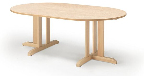 AJ Produkty Stůl KUPOL, 1500x800x600 mm, oválný, akustické linoleum, bříza/béžová
