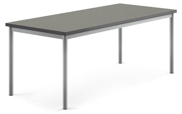 AJ Produkty Stůl SONITUS, 1600x700x600 mm, stříbrné nohy, deska s linoleem, tmavě šedá