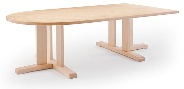 AJ Produkty Stůl KUPOL, 1800x800x500 mm, půlovál, akustické linoleum, bříza/béžová