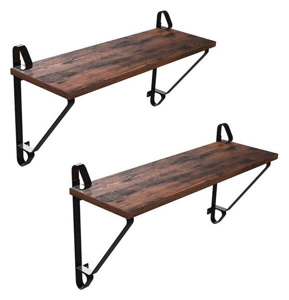 Sada 2x Nástěnná police SHELFY 60x33x20 cm hnědá/černá
