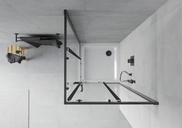 Mexen Rio čtvercový sprchový kout 80 x 80 cm, transparentní, černý + vanička Flat, bílá - 860-080-080-70-00-4010B