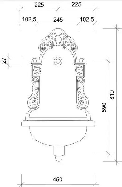 Litinové zahradní umyvadlo Moena 82 cm světlá měděná patina - kohoutek Drak