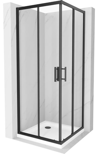Mexen Rio čtvercový sprchový kout 80 x 80 cm, transparentní, černý + vanička Flat, bílá - 860-080-080-70-00-4010B