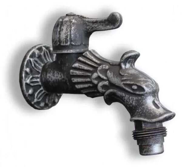 Litinové zahradní umyvadlo Moena 82 cm stříbrná patina - kohoutek Drak