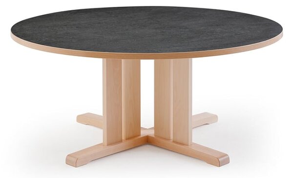 AJ Produkty Stůl KUPOL, Ø1200x600 mm, akustické linoleum, bříza/tmavě šedá
