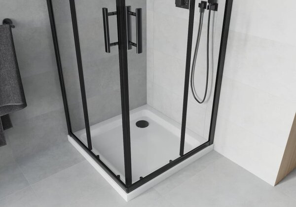 Mexen Rio čtvercový sprchový kout 80 x 80 cm, transparentní, černý + vanička Flat, bílá - 860-080-080-70-00-4010B