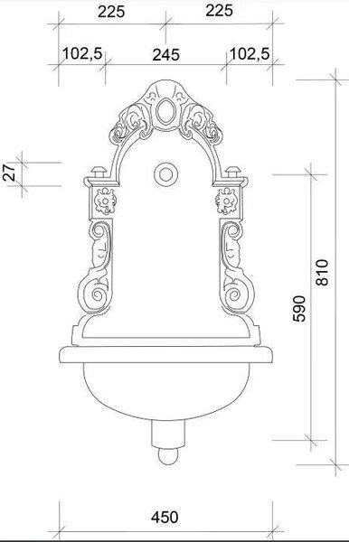 Litinové zahradní umyvadlo Moena 82 cm zlatá patina - kohoutek Drak