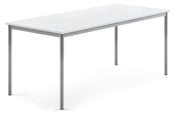 AJ Produkty Stůl BORÅS, 1800x800x720 mm, stříbrné nohy, HPL deska, bílá