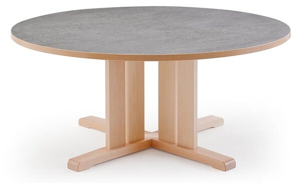 AJ Produkty Stůl KUPOL, Ø1200x600 mm, akustické linoleum, bříza/šedá