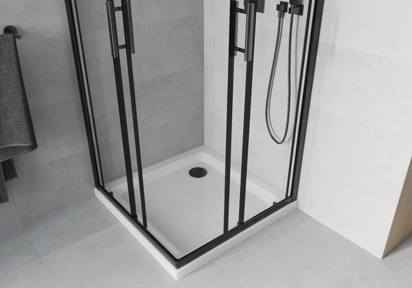Mexen Rio čtvercový sprchový kout 80 x 80 cm, transparentní, černý + vanička Flat, bílá - 860-080-080-70-00-4010B