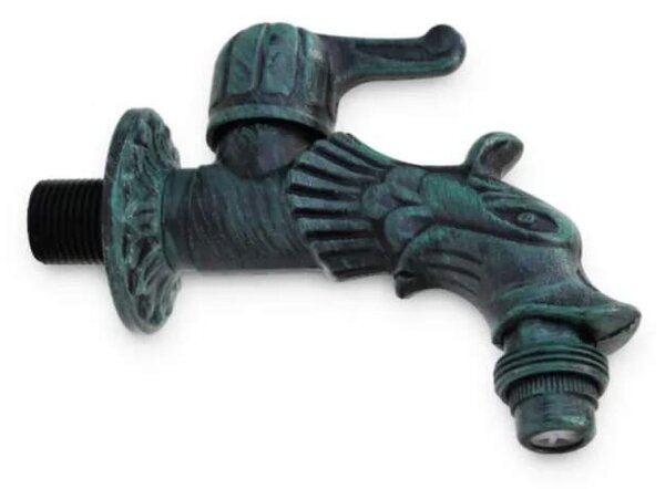 Litinové zahradní umyvadlo Moena 82 cm zelená patina - kohoutek Drak