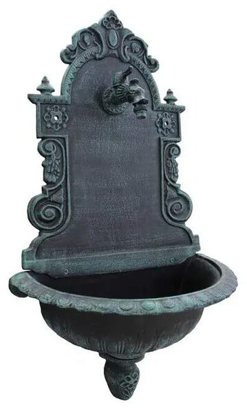 Litinové zahradní umyvadlo Moena 82 cm zelená patina - kohoutek Drak