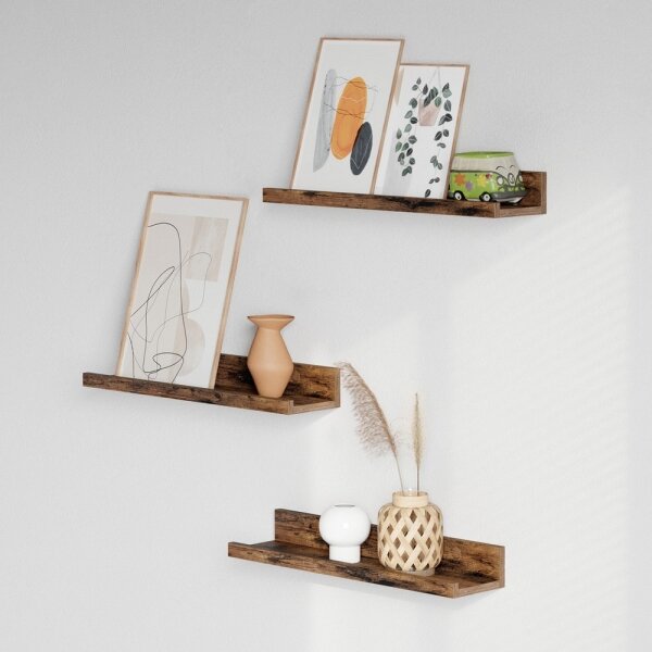 Sada 3x Nástěnná police SHELFY 38x5x10 cm hnědá