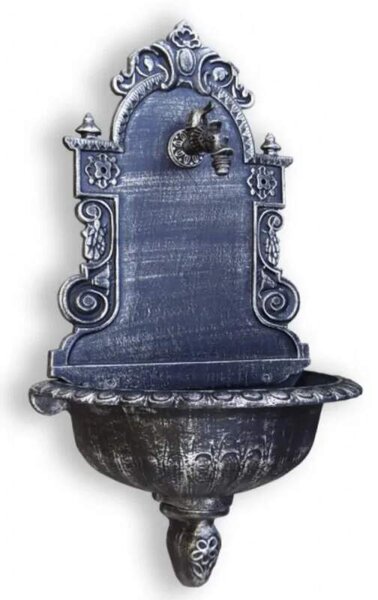 Litinové zahradní umyvadlo Moena 82 cm stříbrná patina - kohoutek Drak