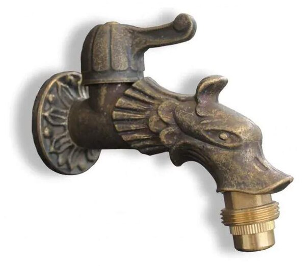 Litinové zahradní umyvadlo Moena 82 cm zlatá patina - kohoutek Drak