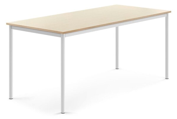AJ Produkty Stůl SONITUS, 1800x800x760 mm, bílé nohy, HPL deska tlumící hluk, bříza