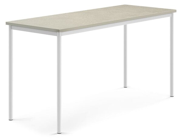 AJ Produkty Stůl SONITUS, 1800x700x900 mm, bílé nohy, deska s linoleem, šedá