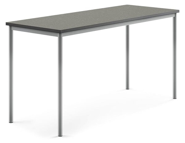 AJ Produkty Stůl SONITUS, 1800x700x900 mm, stříbrné nohy, deska s linoleem, tmavě šedá