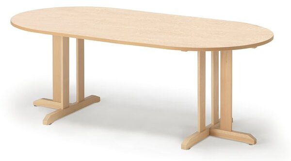 AJ Produkty Stůl KUPOL, 2000x1000x720 mm, oválný, akustické linoleum, bříza/béžová