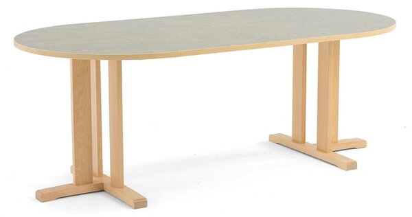 AJ Produkty Stůl KUPOL, 2000x1000x720 mm, oválný, akustické linoleum, bříza/šedá