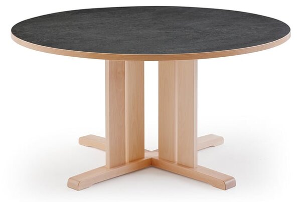 AJ Produkty Stůl KUPOL, Ø1200x720 mm, akustické linoleum, bříza/tmavě šedá